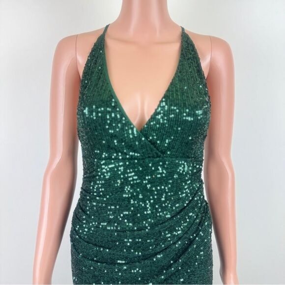 NWT Women's Fashion Nova Champagne Taste Sequin Maxi Dress - Hunter Green - Picture 5 of 10